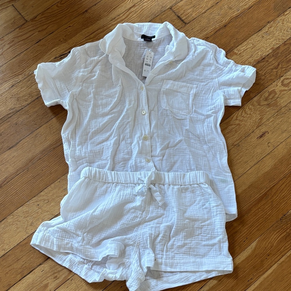 J crew cotton pajama set shorts white nwt size small